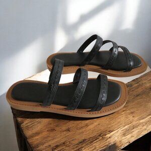 FRYE - Faye Strappy Slide Leather Sandal, Size 8M, Black - NWT